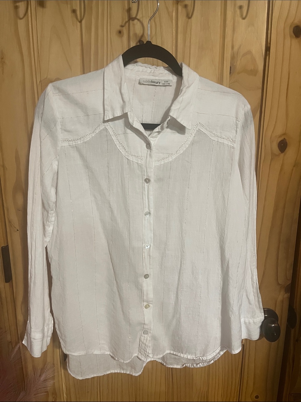 Subtle Luxury Cotton Handmade Western White Shirt with Gold Pinstripes